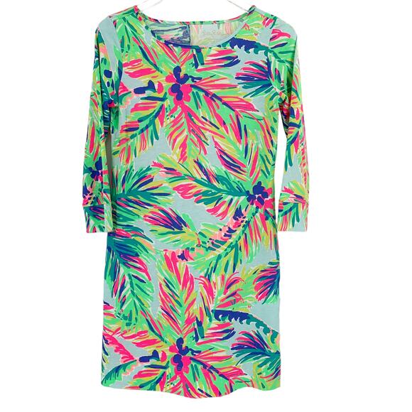 LILLY PULITZER Marlowe Dress Size XS Green Pink Palm Frond Print Shift Sheath - Picture 5 of 5